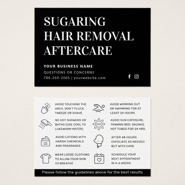 Guia de Cuidados Pós-Sugaring Clássico Preto Luxo (Frente & Verso)