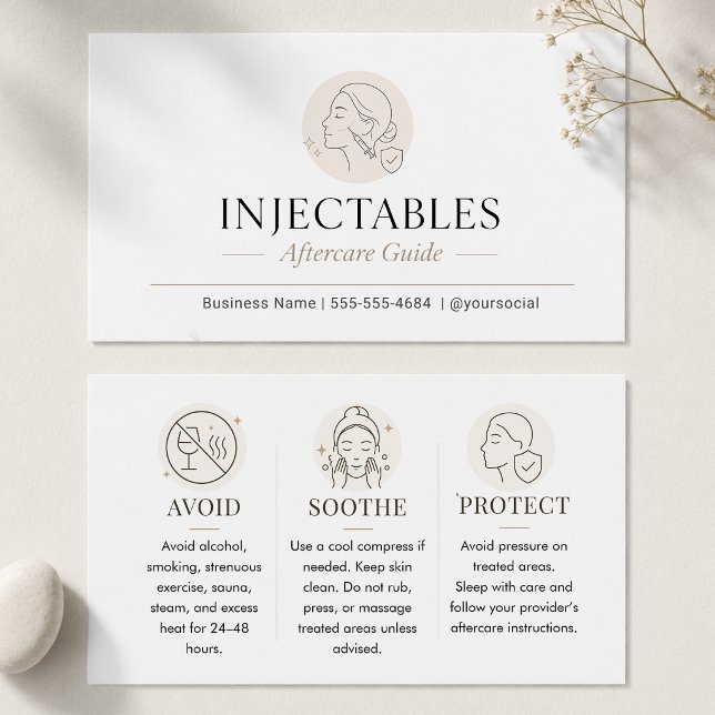 Guia de Cuidados Pós-Tratamento de Injetáveis Bege (Premium med spa client aftercare card)