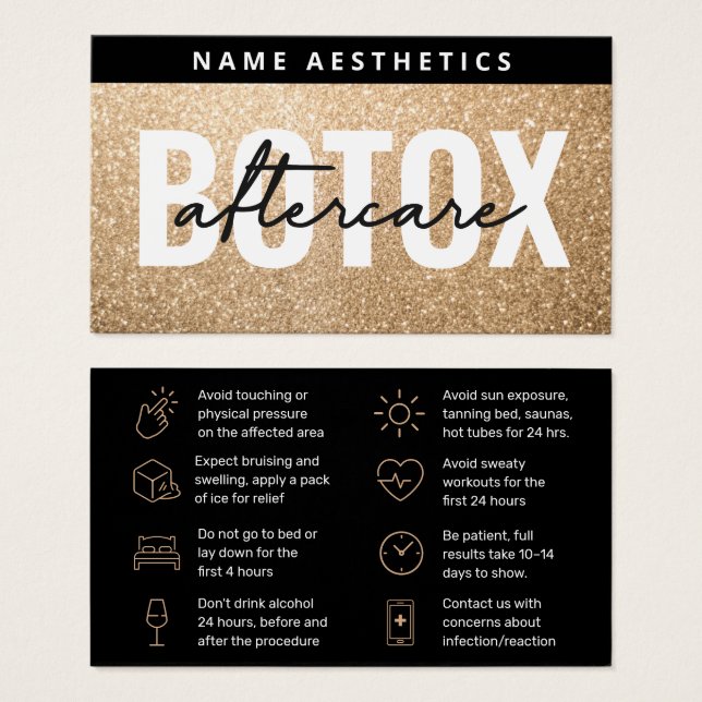 Guia de Pós-Tratamento de Botox Gold Glitter Luxe (Frente & Verso)