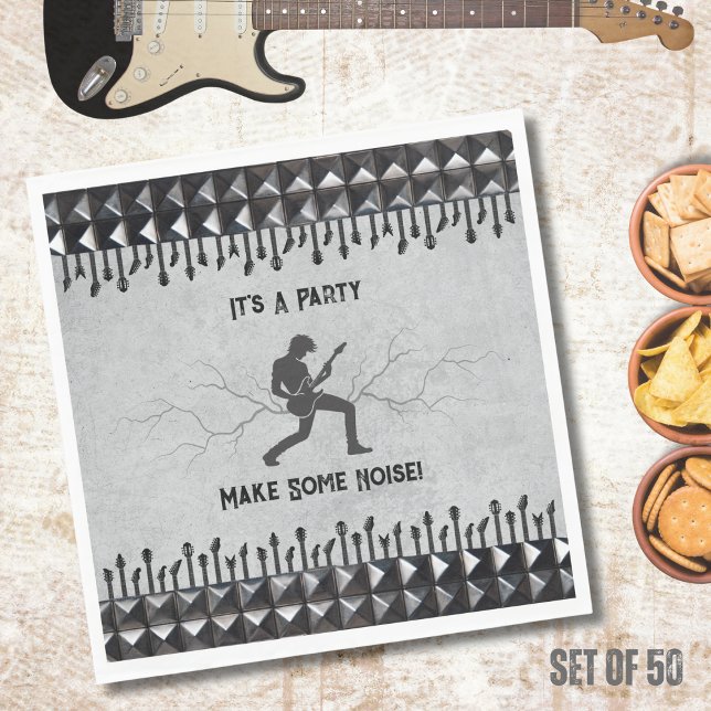 Guiaarrista Silver Edgy Rock and Roll Guardanapos  (Get ready to shred with these awesome Rockstar party napkins)