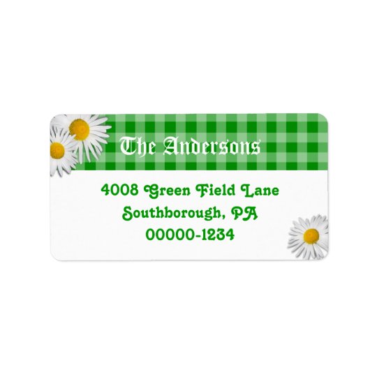 Guingão verde e etiquetas de endereço feitas sob