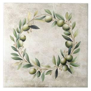 Guirlanda de oliveira em aquarela com textura fals