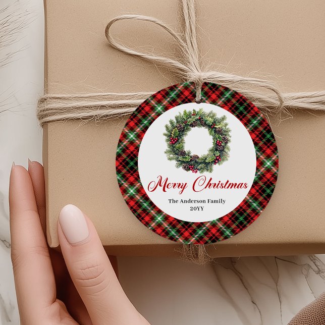 Guirlanda de Pinheiro Clássica Etiqueta de Present (Classic Pine Wreath Christmas Gift Tag Custom)