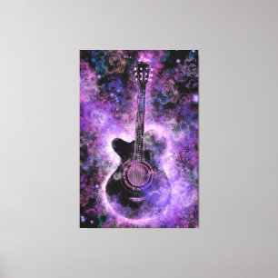 Guitar Music Canvas Imprimir Preto Roxo