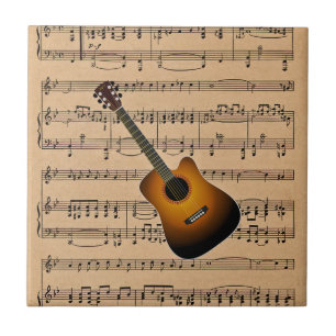 Guitarra acústica com fundo da partitura