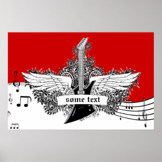 Guitarra branca-preta impressão poster