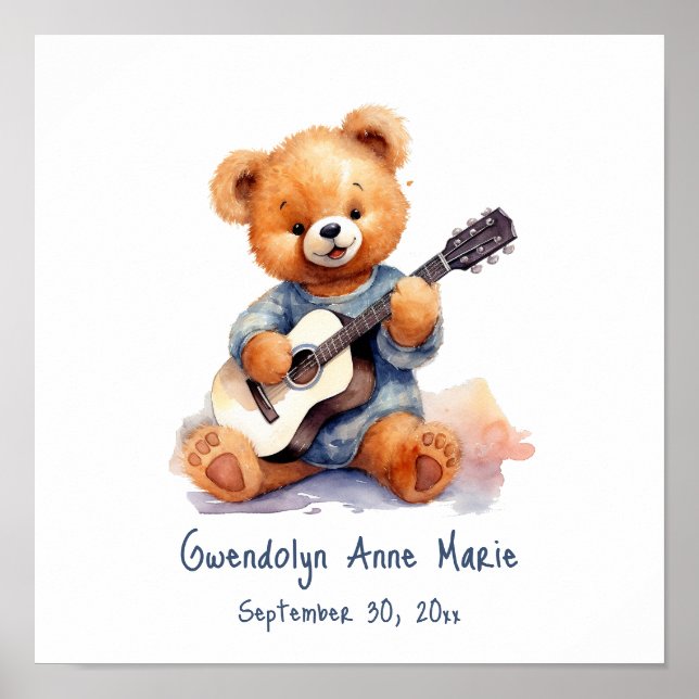 Guitarra de Ursery Art Poster Teddy Bear Personali (Frente)
