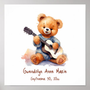 Guitarra de Ursery Art Poster Teddy Bear Personali