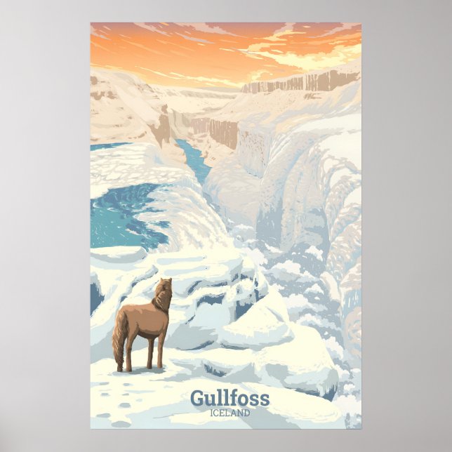 Gullfoss Waterfall Iceland Travel Poster (Frente)