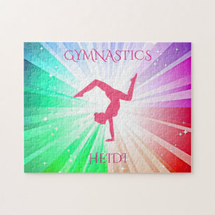 "GYMNASTICS" acende quebra-cabeça com ginasta.