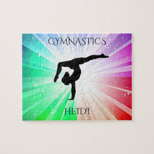 "GYMNASTICS" acende quebra-cabeça com ginasta.