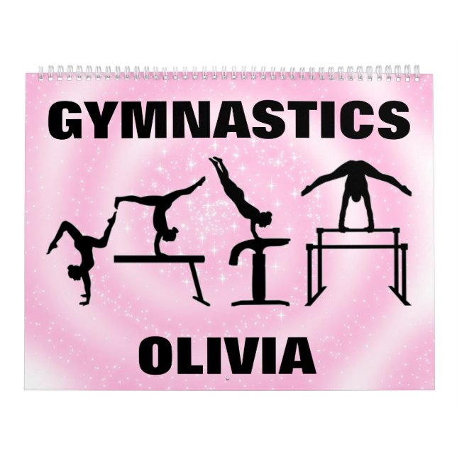 Gymnastics Pink Sparkle Swirl Calendário (Capa)