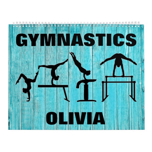 Gymnastics Rustic Teal Wood Calendário (Capa)