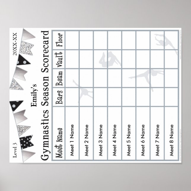 Gymnastics Season Scorecard Poster 8 SilverGlitter (Frente)