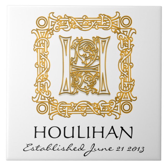 "H" Apelido Casamento Aniversário Azulejo do Monog (Frente)