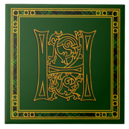 H Monograma "Irlandês Dourado em Verde" Azulejos c