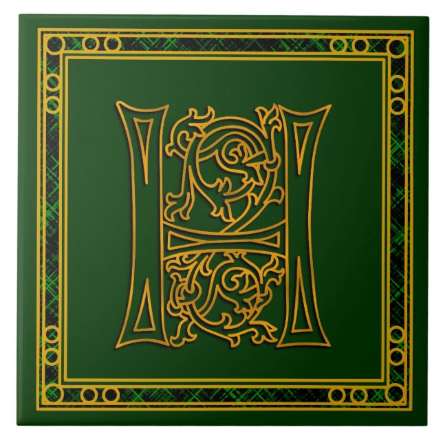 H Monograma "Irlandês Dourado em Verde" Azulejos c (Frente)