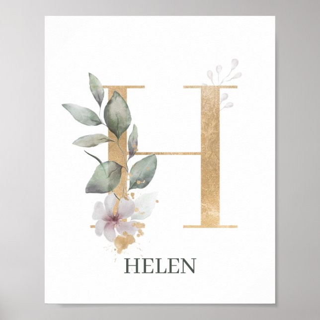 H Monograma Poster personalizado floral (Frente)