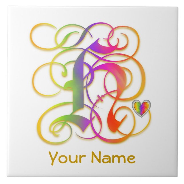 H Monograma Seu Nome "Azulejo Gótico Arco-Íris" Ce (Frente)