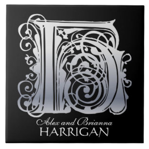H Monograma "Silver Lace on Black" com Azulejo de 
