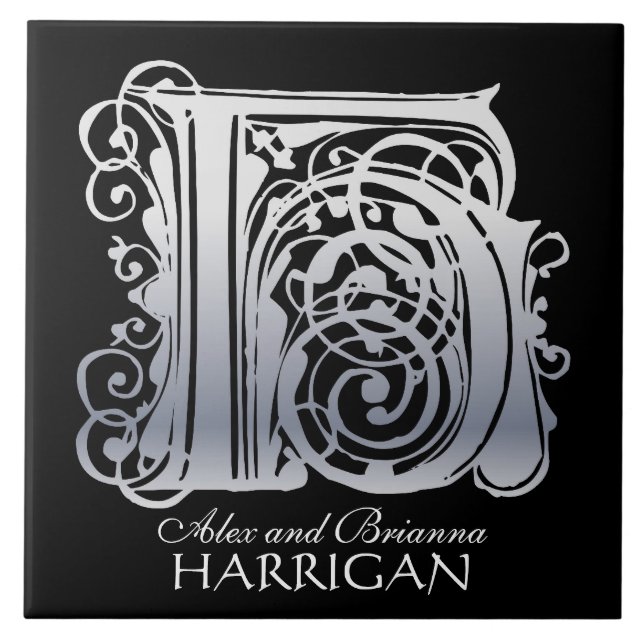 H Monograma "Silver Lace on Black" com Azulejo de  (Frente)