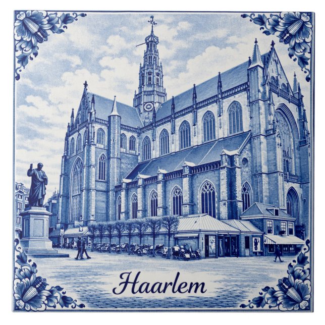 Haarlem church Delft Blue style ceramic tile (Frente)