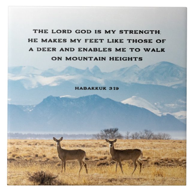 Habakkuk 3:19 Bíblia Verse Deer e Montanhas (Frente)