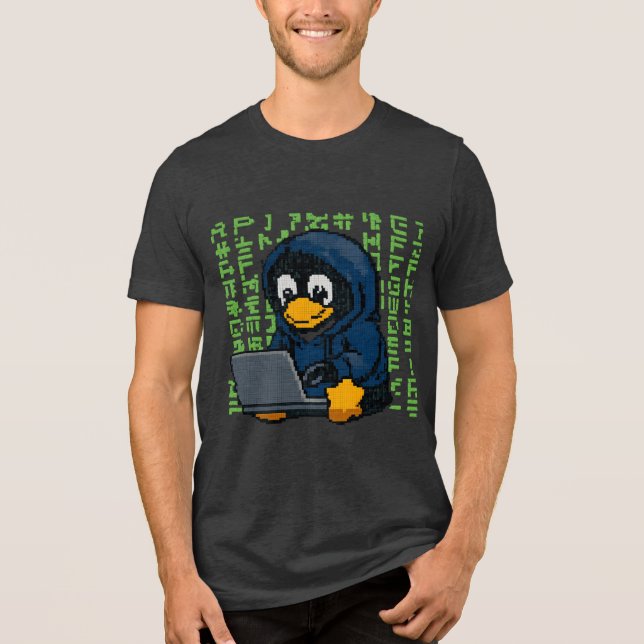 Hacker Penguin IT Design – Geek Tech T-Shirt (Frente)