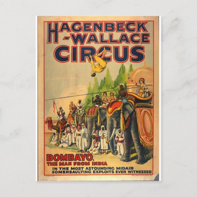 Hagenbeck Circus Vintage cartão postal Bombayo (Frente)