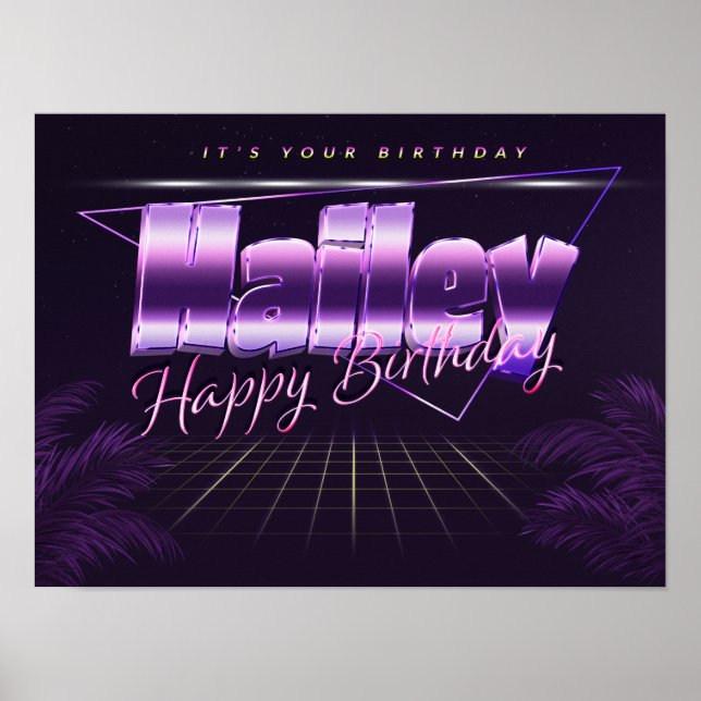 Hailey Name Vorname lila retro Poster Geburtstag (Frente)