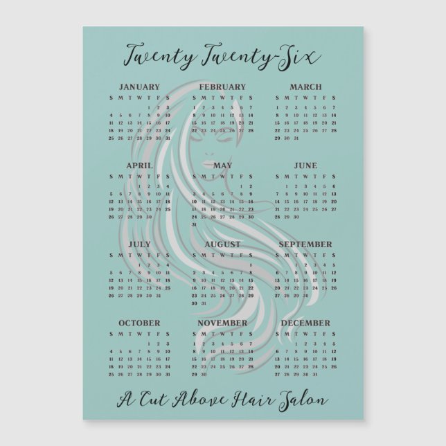 Hair Salon Design 2026 Calendar Magnetic Card (Frente)