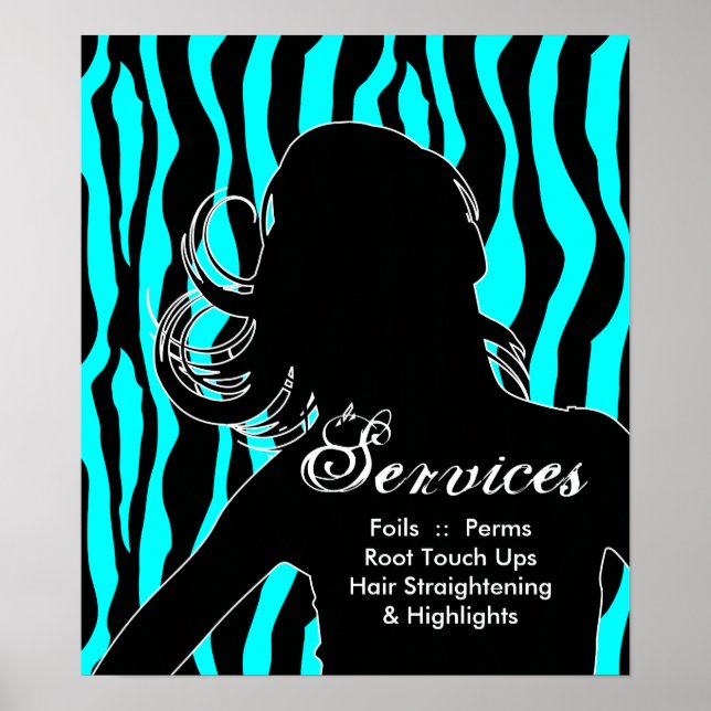 Hair Salon Posters Mulher Azul Zebra (Frente)