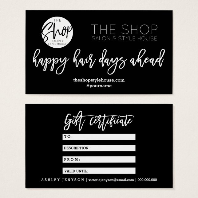 Hair script elegante certificado de presente de ti (Frente & Verso)