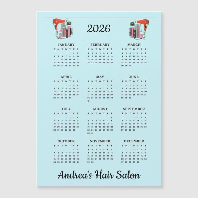 Hair Stylist Design 2026 Calendar Magnetic Card (Frente)