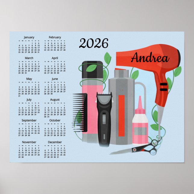 Hair Stylist Design 2026 Calendar Poster (Frente)