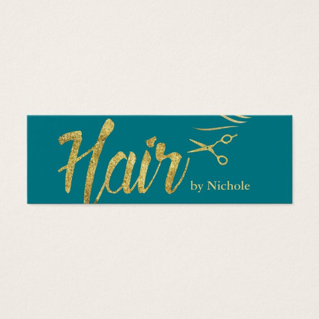 Hair Stylist Moderno Teal e Dourado minicompromiss (Frente)