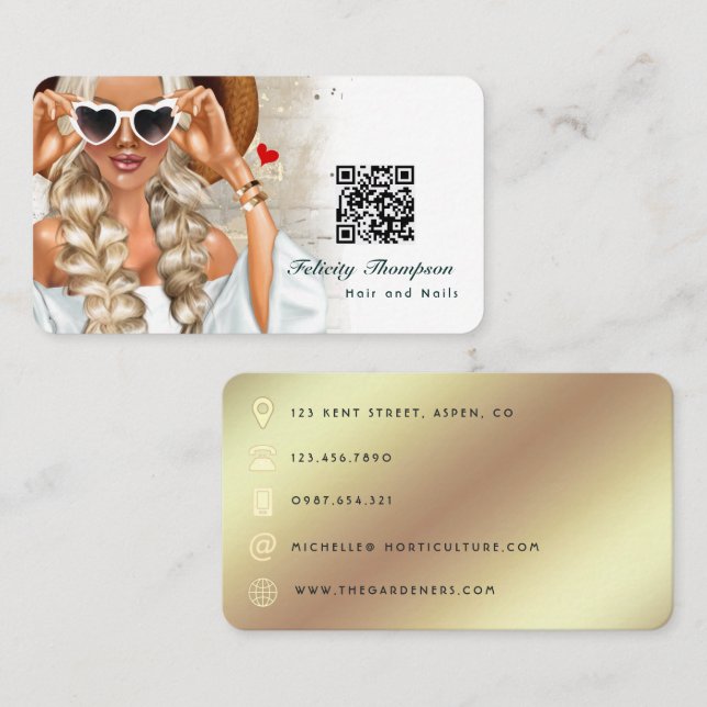 Hair Stylist QR Code Cartão de visita de Carro Com (Frente/Verso)