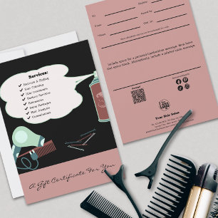 Hairstylist Tools Pink Black Gift Certificate (Cer