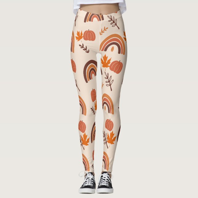 Halloween Ação de Graças Pumpkins Leggings (Frente)