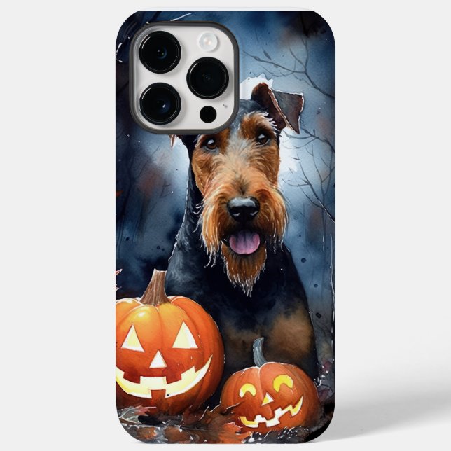 Halloween Airedale Com Pumpkins Assustado (Verso)