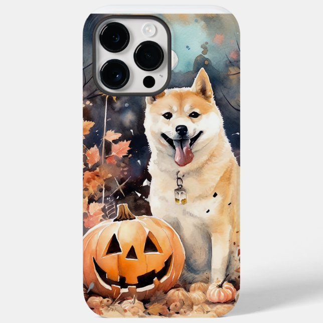Halloween Akita Com Pumpkins Assustado (Verso)