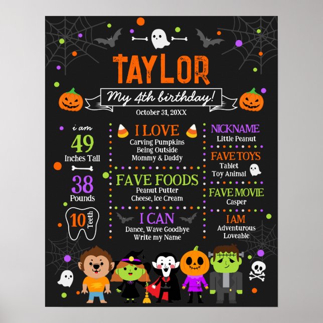 Halloween Aniversário Milestone Poster Qualquer Id (Frente)