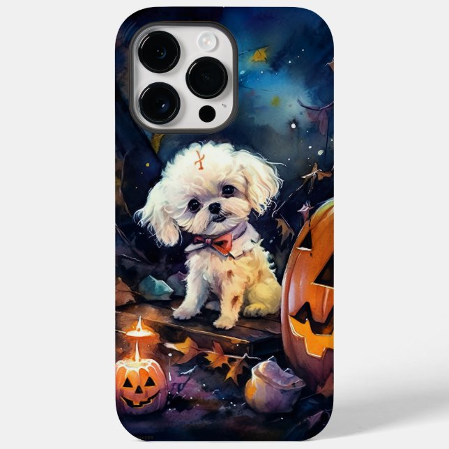 Halloween Bichon Frise Com Pumpkins Assustado (Verso)