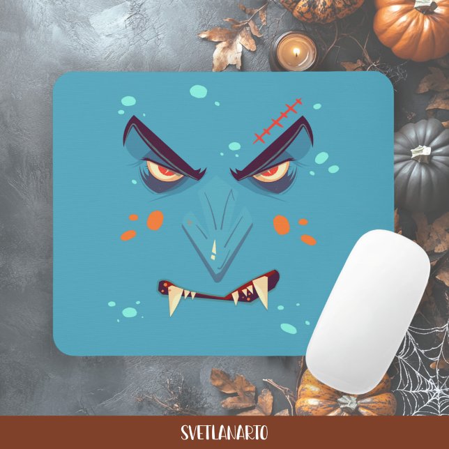 Halloween Blue Grumpy Vampire Mousepad (Frontal view)