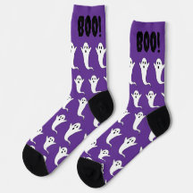 Halloween Boo! Meias brancas roxas e espessas