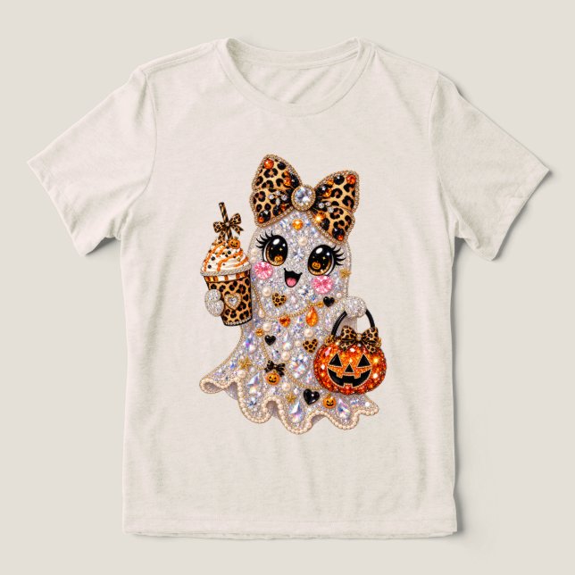 Halloween Boujee Fantasma Rhinestone Leopardo Bril (Design frontal)