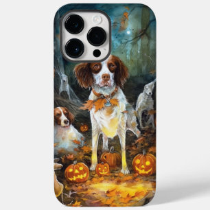 Halloween Brittany Spaniel Com Abóboras Assustador