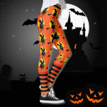 Halloween Bruxas Leggings Mulheres Laranja Yoga Pa<br><div class="desc">Em todas as bruxas do Halloween sobre fundo laranja e faixa negra e laranja.</div>