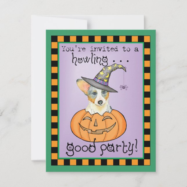 Halloween Cardigan Welsh Corgi Convite (Frente)