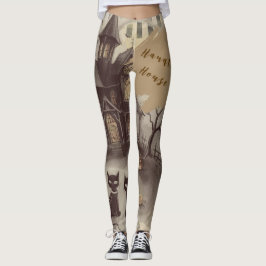 Halloween, Casa Assombrada, Leggings de Gato Preto